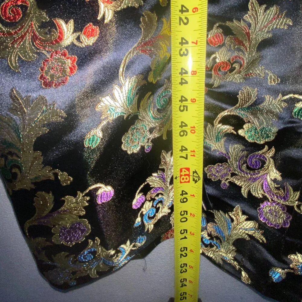Brocade Cheongsam Qipao Dress Black Gold Floral Mandarin Collar M - Picture 5 of 9